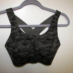 Lululemon Enlite camo bra 34B front zipper closure/hidden hook VG+ condition